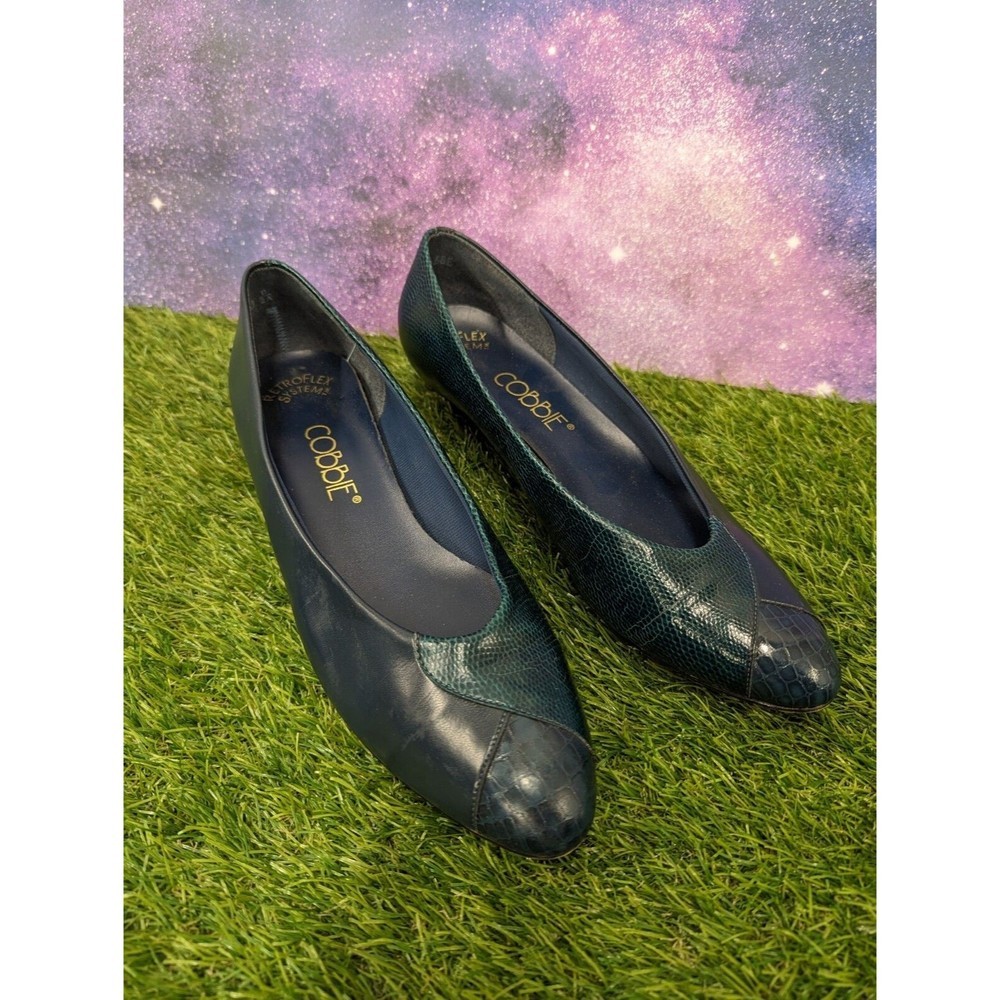 Cobbie RetroFlex System Teal Snakeskin Print Leather Slip-On Women's Shoes Sz 10